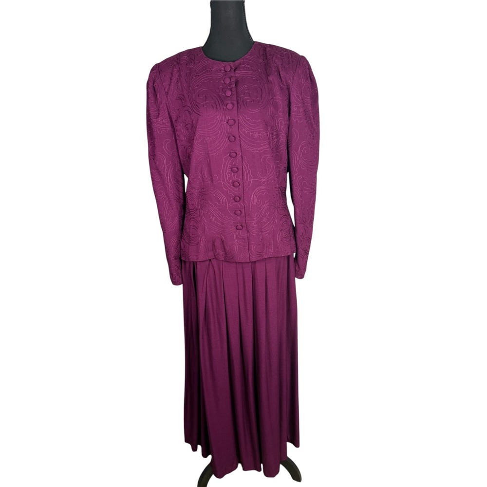 Marie St. Claire Vintage Plum Purple Paisley Embroidered Skirt Set Size 14